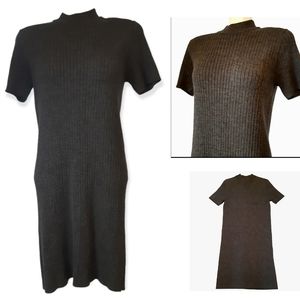 Nina Charles for Kasper ASL medium ribbed grey sweater dress with pocket